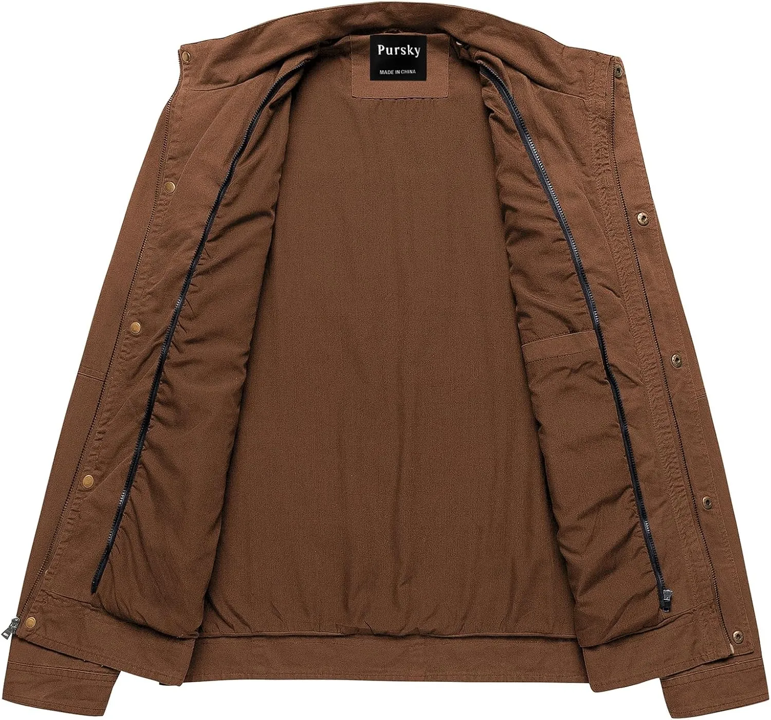 Pursky Men's Military Jacket Casual Washed Cotton Hooded Canvas Coat Fall Coat