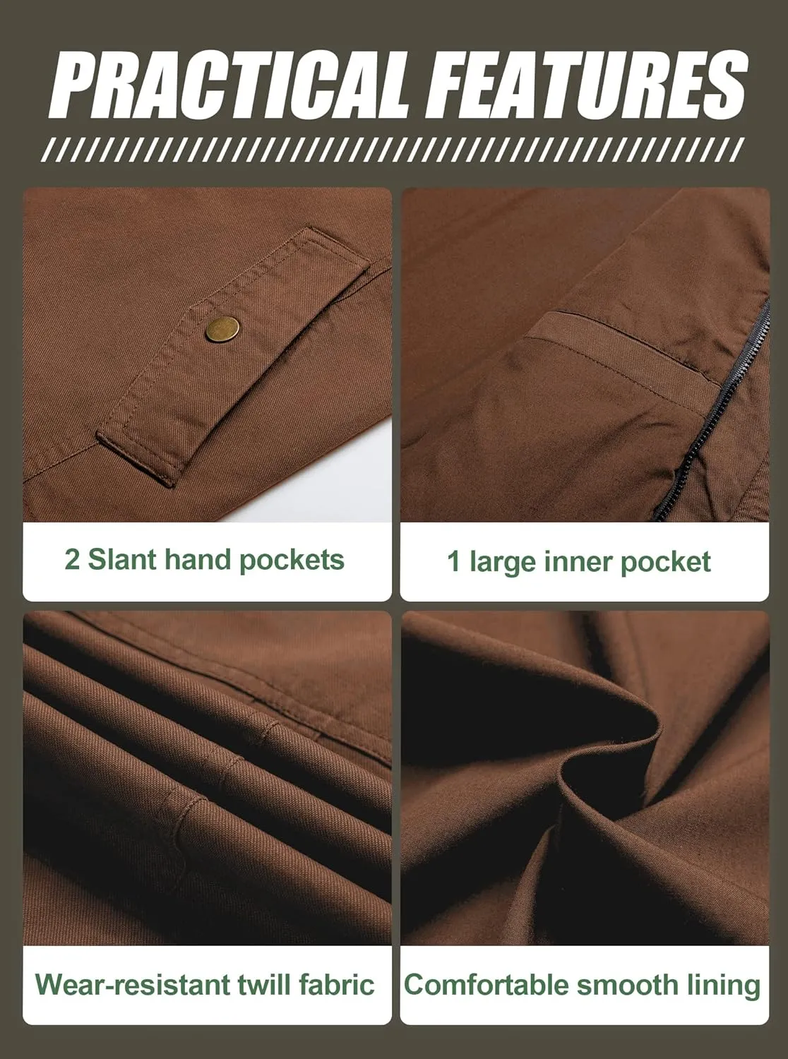 Pursky Men's Military Jacket Casual Washed Cotton Hooded Canvas Coat Fall Coat