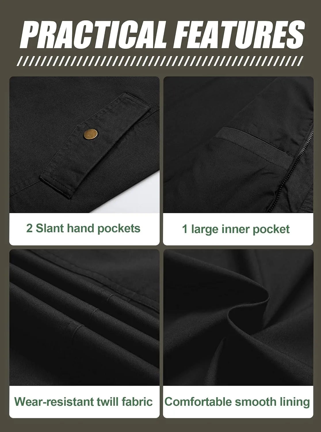 Pursky Men's Military Jacket Casual Washed Cotton Hooded Canvas Coat Fall Coat