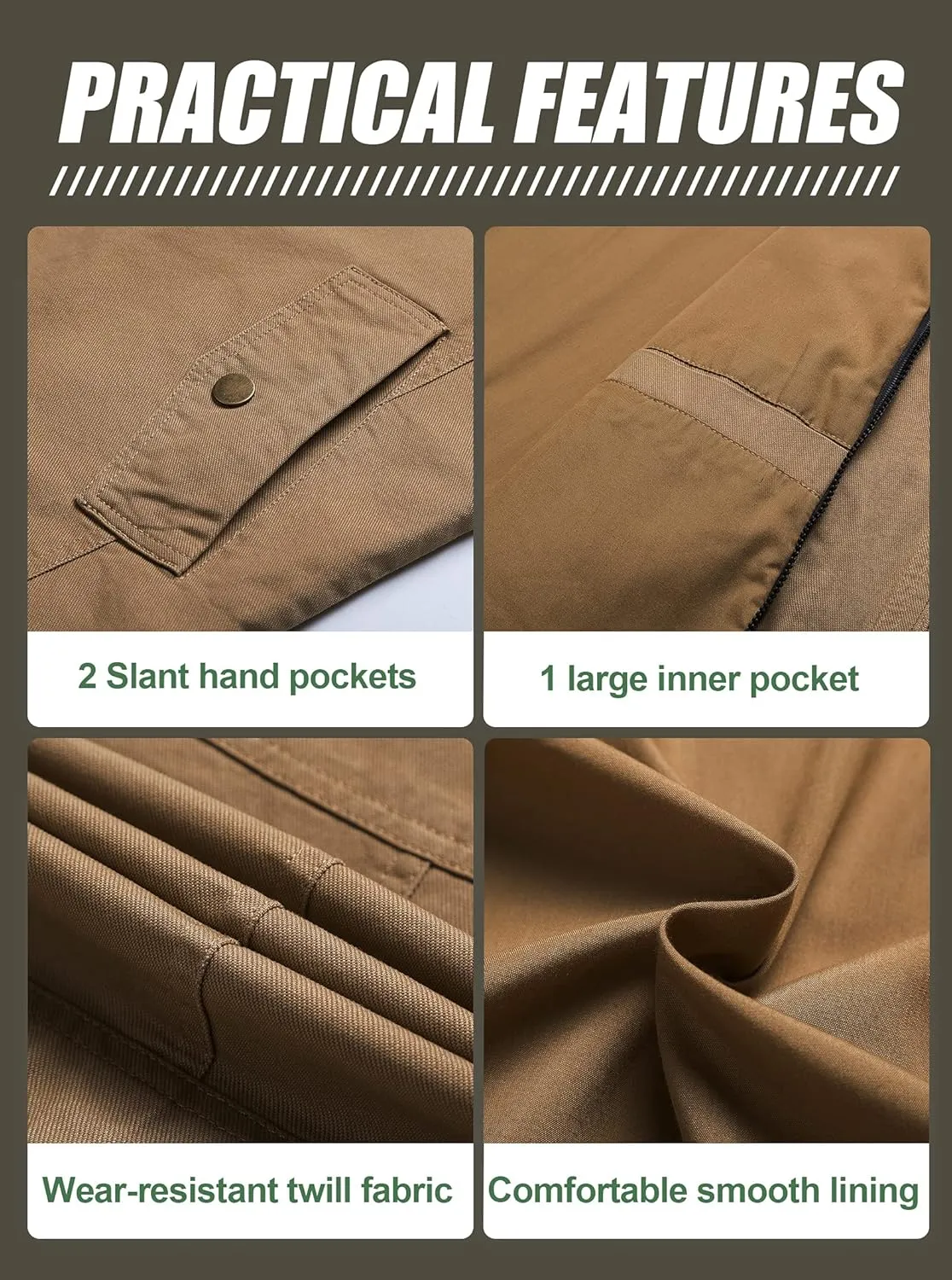 Pursky Men's Military Jacket Casual Washed Cotton Hooded Canvas Coat Fall Coat