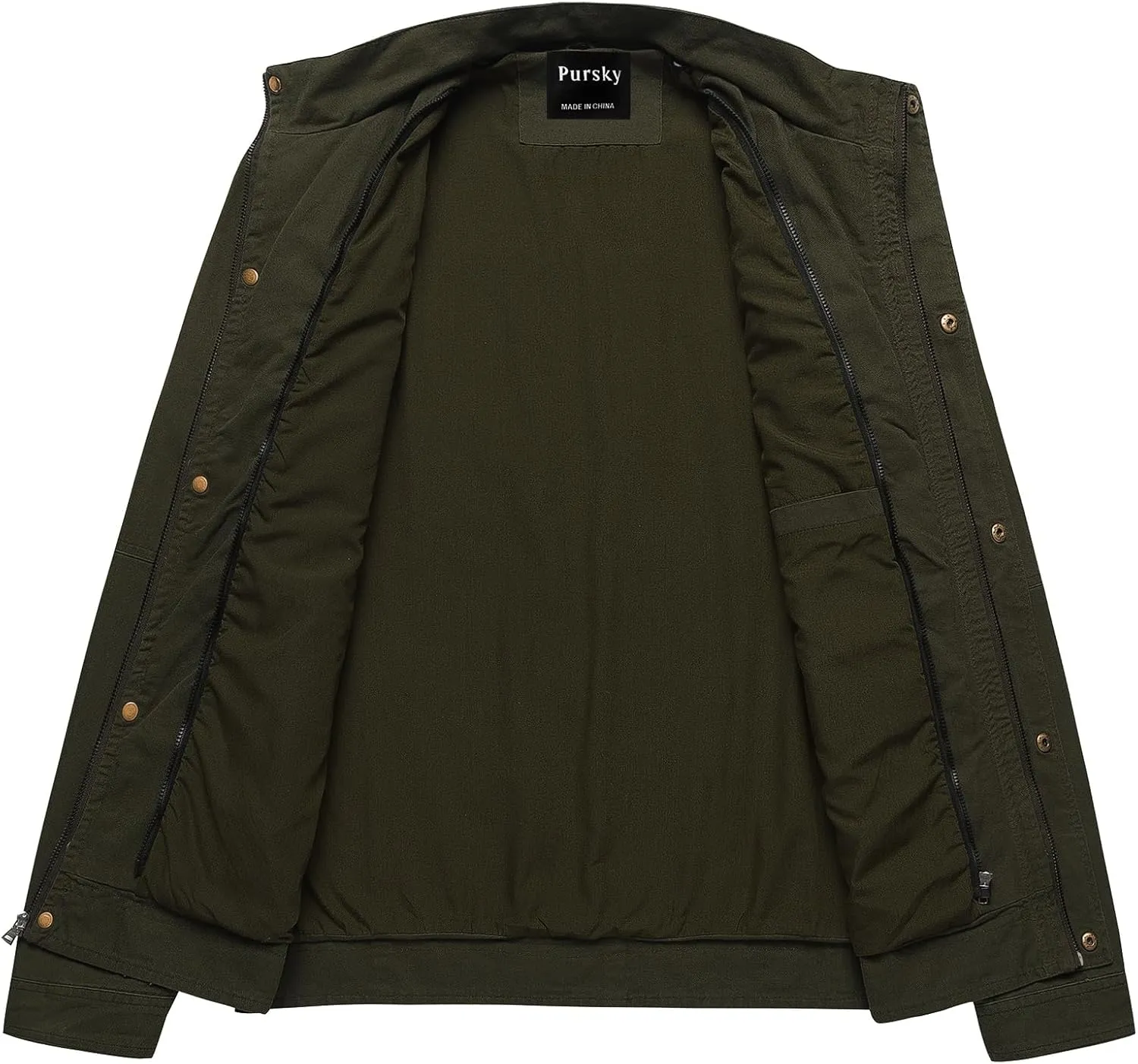 Pursky Men's Military Jacket Casual Washed Cotton Hooded Canvas Coat Fall Coat