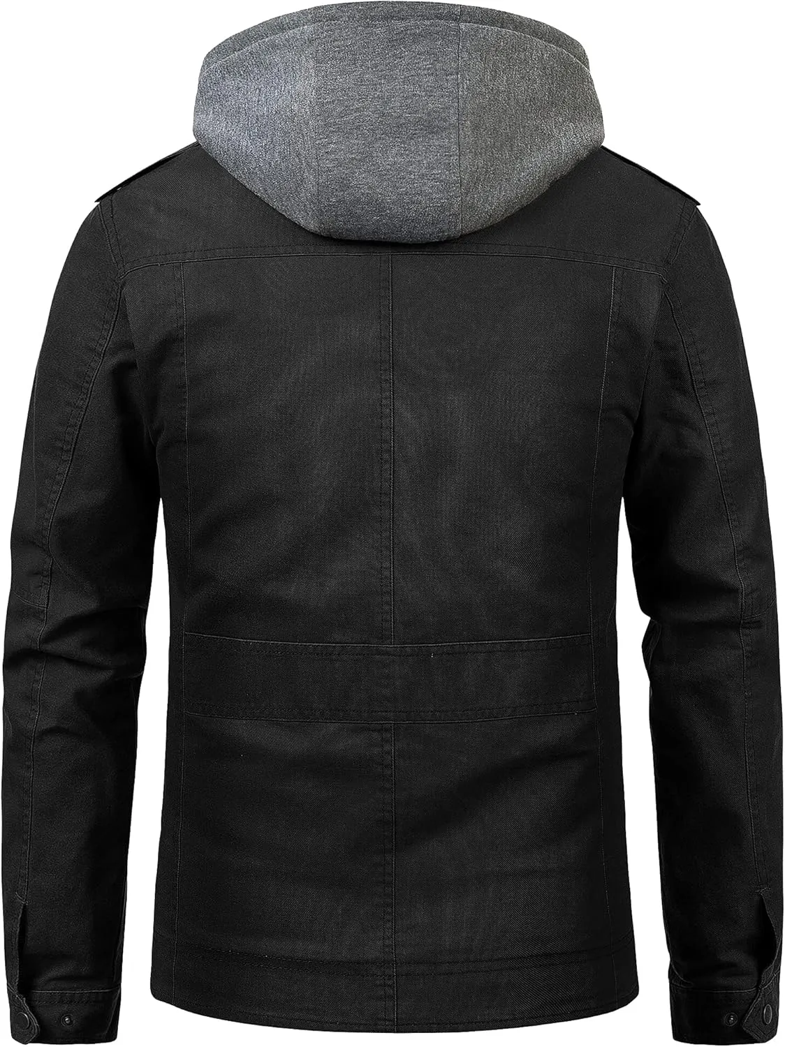 Pursky Men's Military Jacket Casual Washed Cotton Hooded Canvas Coat Fall Coat