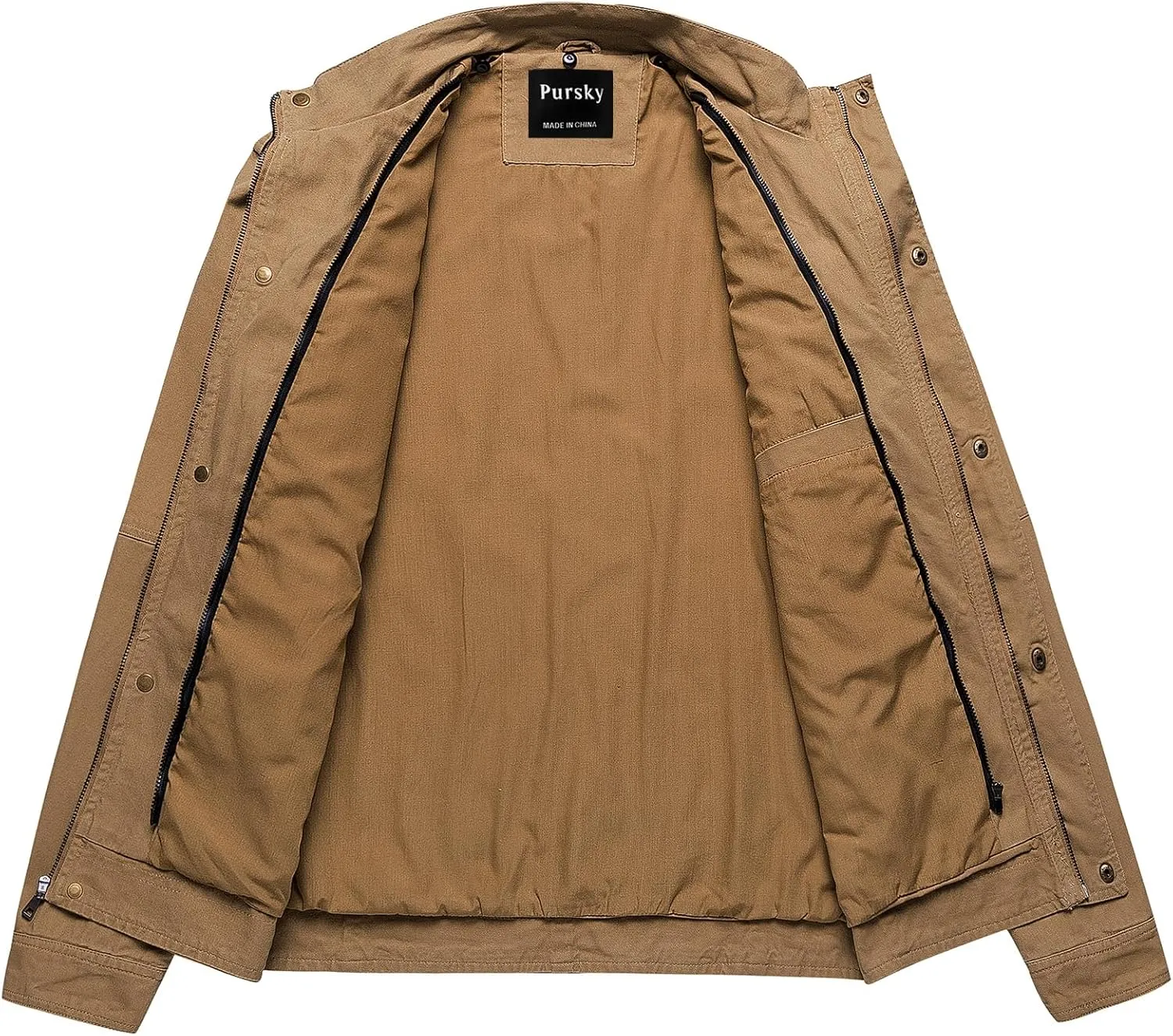 Pursky Men's Military Jacket Casual Washed Cotton Hooded Canvas Coat Fall Coat