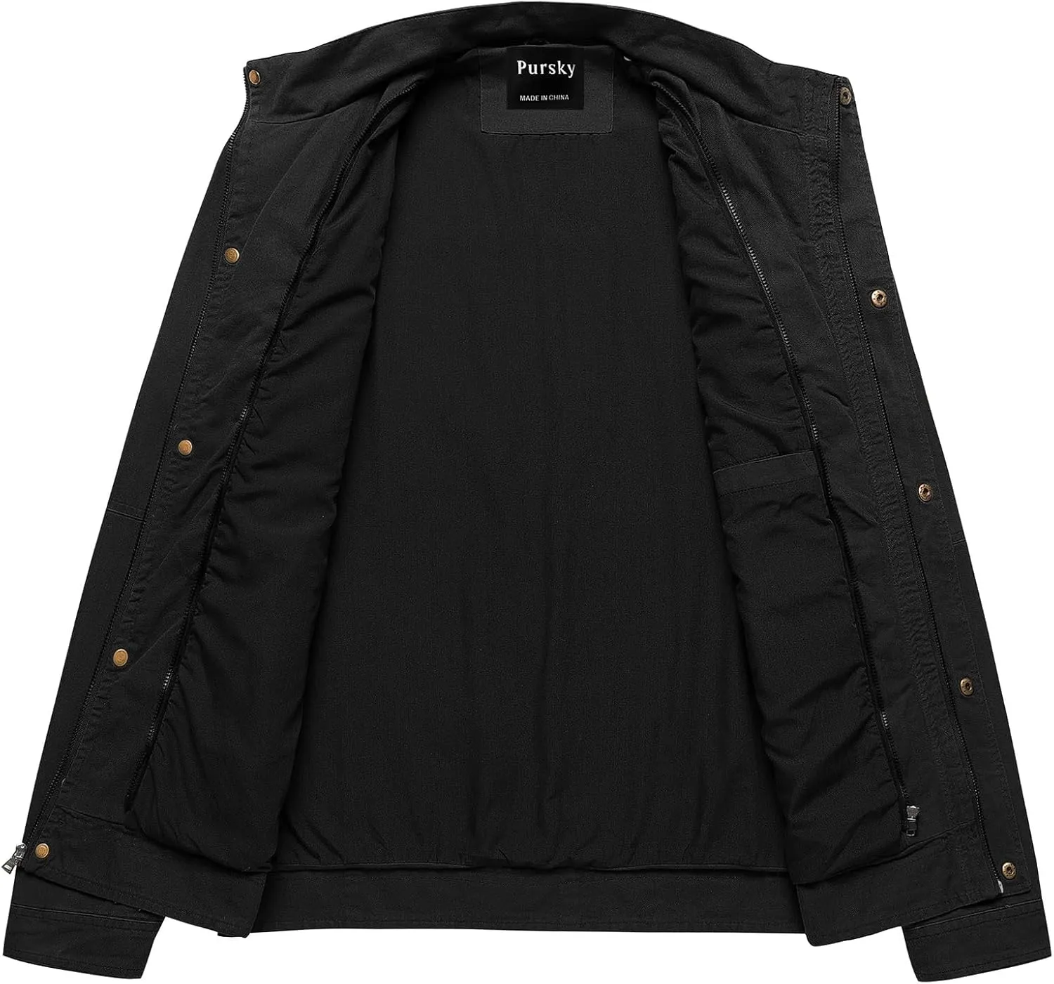 Pursky Men's Military Jacket Casual Washed Cotton Hooded Canvas Coat Fall Coat