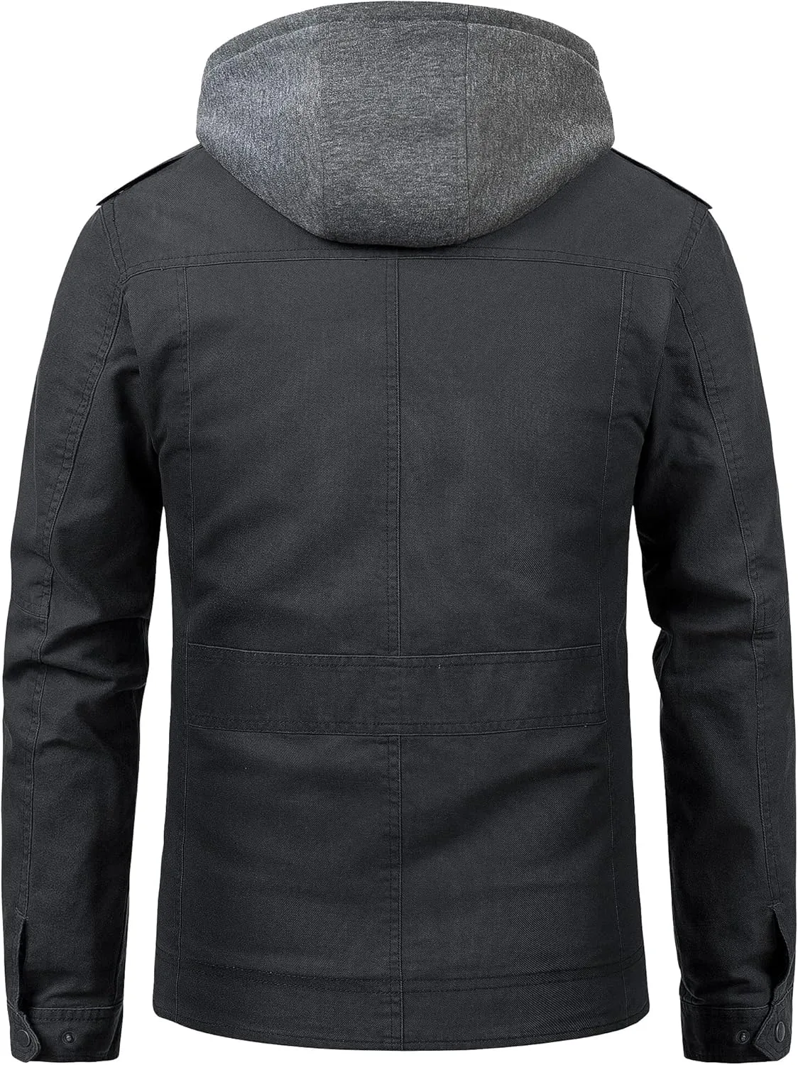 Pursky Men's Military Jacket Casual Washed Cotton Hooded Canvas Coat Fall Coat