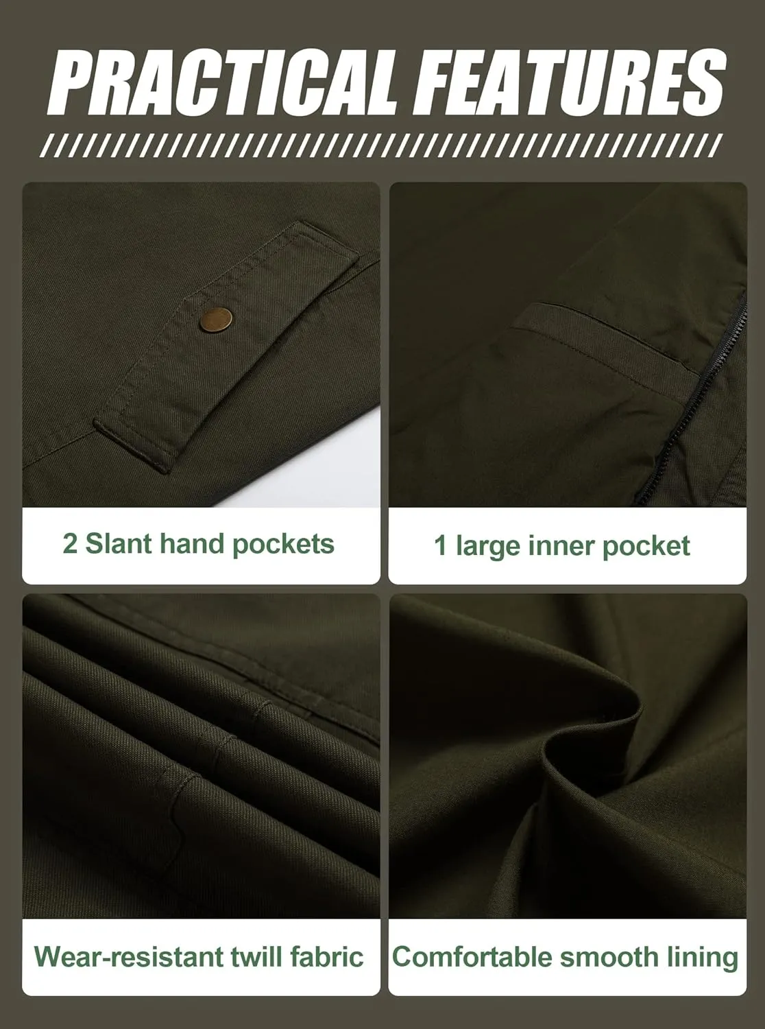 Pursky Men's Military Jacket Casual Washed Cotton Hooded Canvas Coat Fall Coat