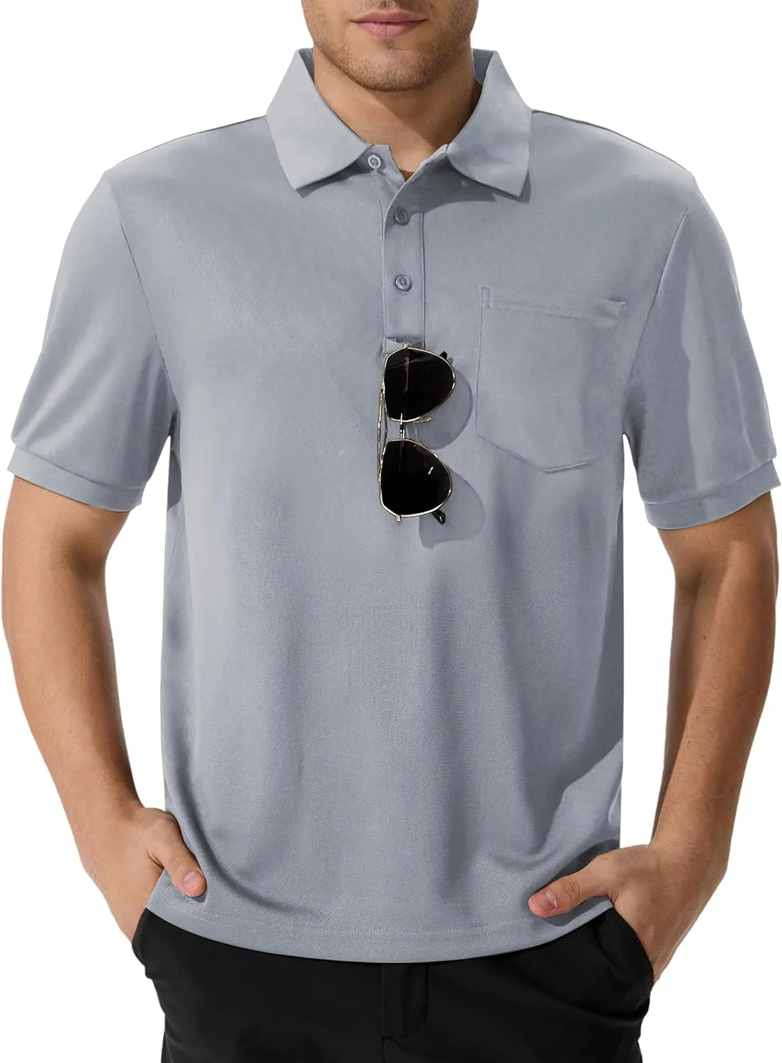 QPNGRP Men's Polo Shirts Short Sleeve with Pocket Quick Dry Performance Golf Shirts Casual Tactical Pique Collared T Shirt