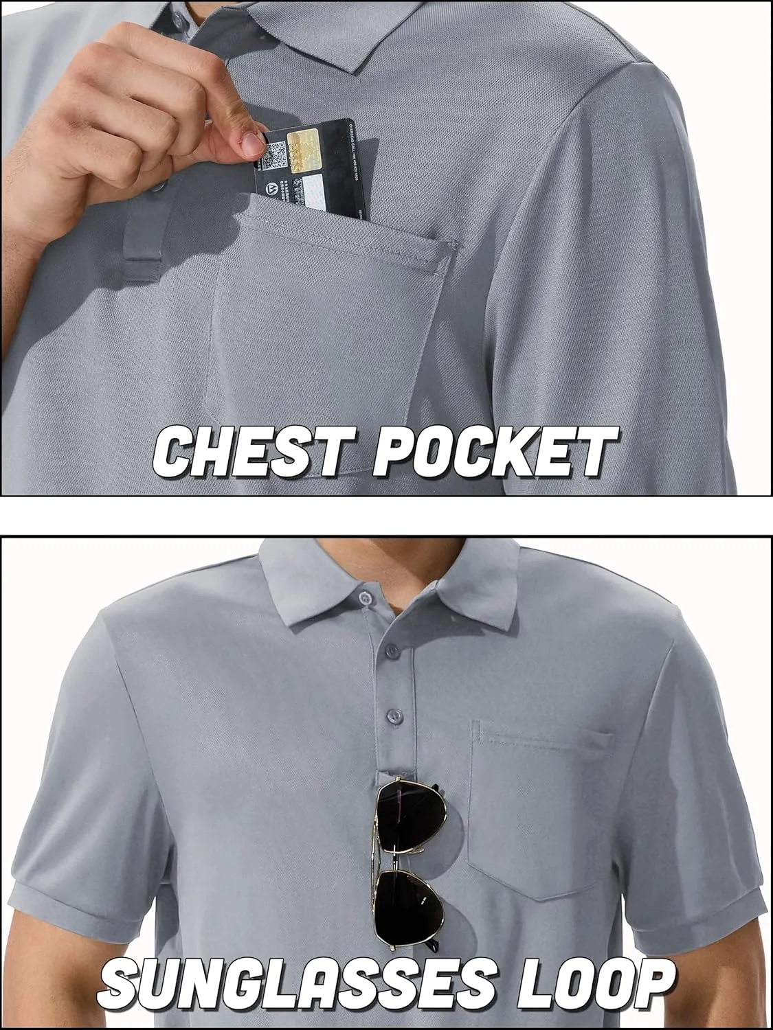 QPNGRP Men's Polo Shirts Short Sleeve with Pocket Quick Dry Performance Golf Shirts Casual Tactical Pique Collared T Shirt