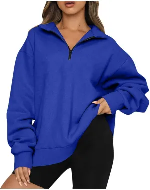 Quarter Zip Pullover for Women Fall Long Sleeve Sweaters Drop Shoulder Y2k Half Zip Blouses Casual Sweatshirt
