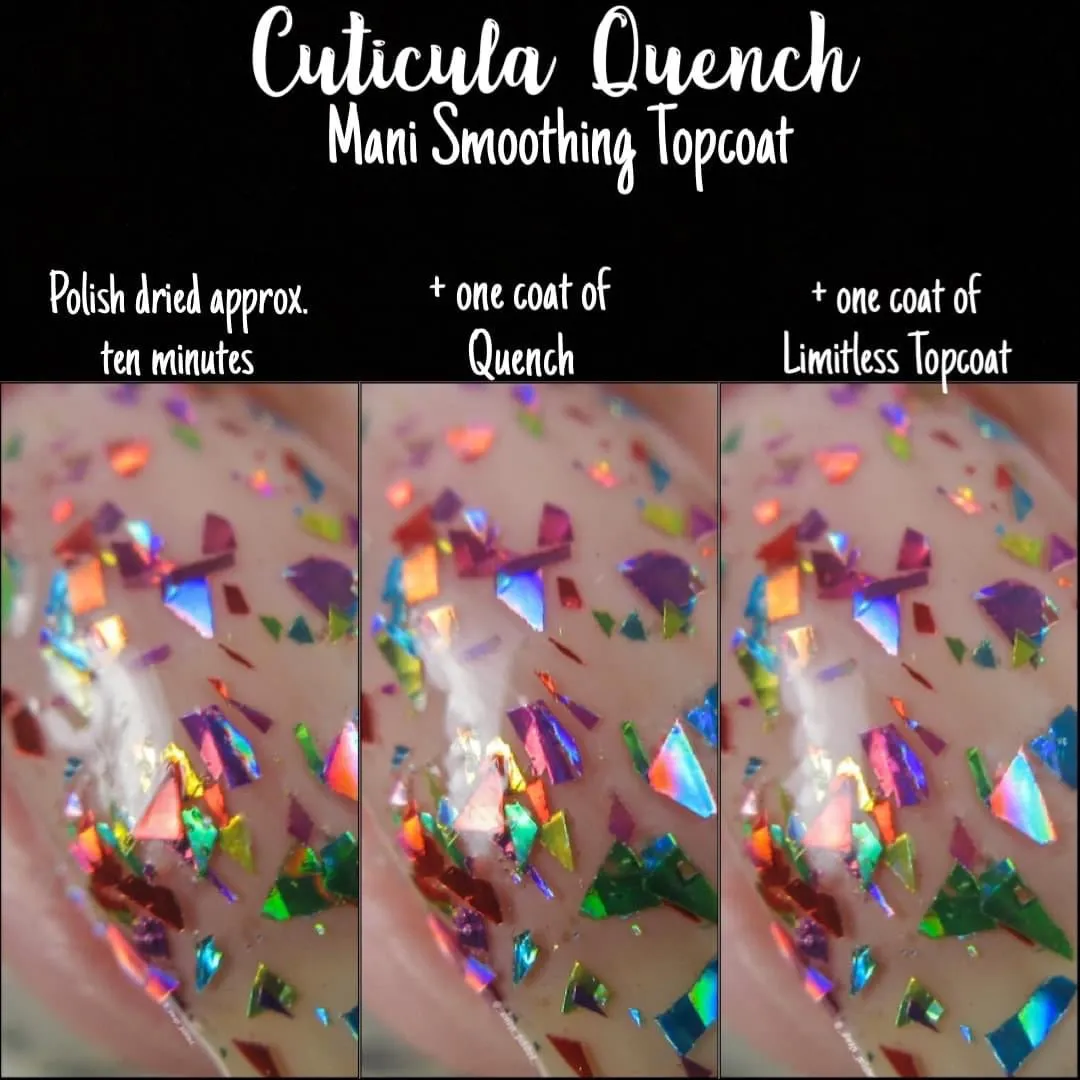 Quenched glitter smoothing top coat