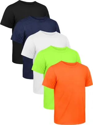 QWE 5 Pack Boys Shirts Youth Dry Fit Shirts Athletic Short Sleeve T-Shirt Boys' Activewear Tops for Youth Teens 5-18 Years