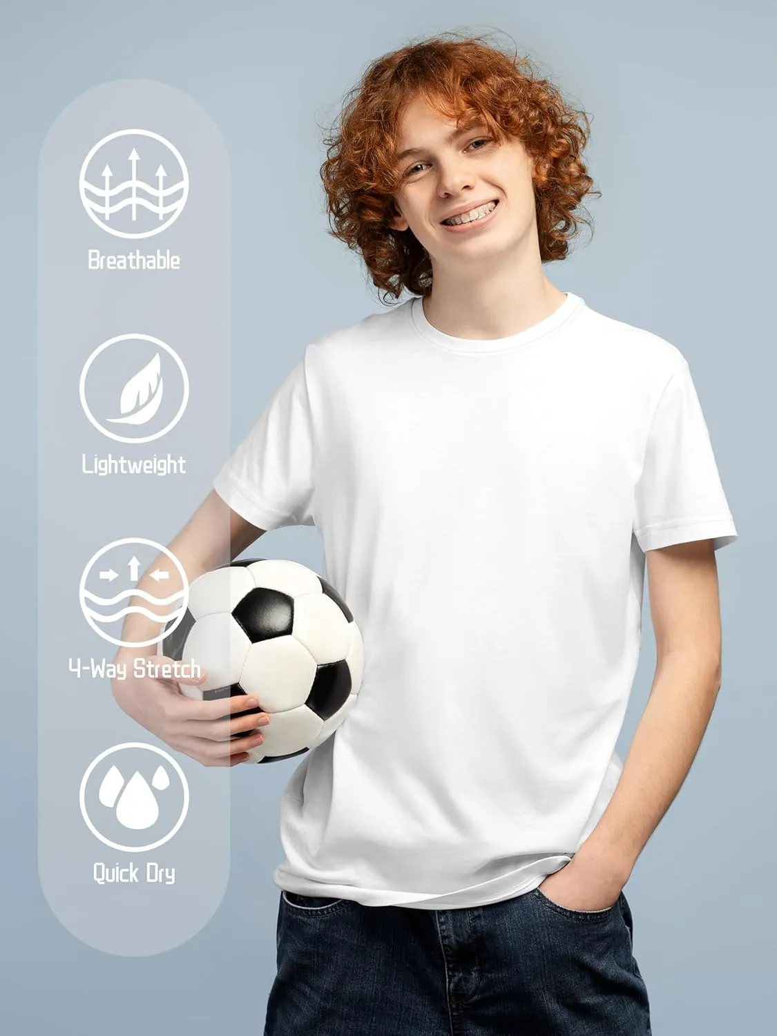 QWE 5 Pack Boys Shirts Youth Dry Fit Shirts Athletic Short Sleeve T-Shirt Boys' Activewear Tops for Youth Teens 5-18 Years