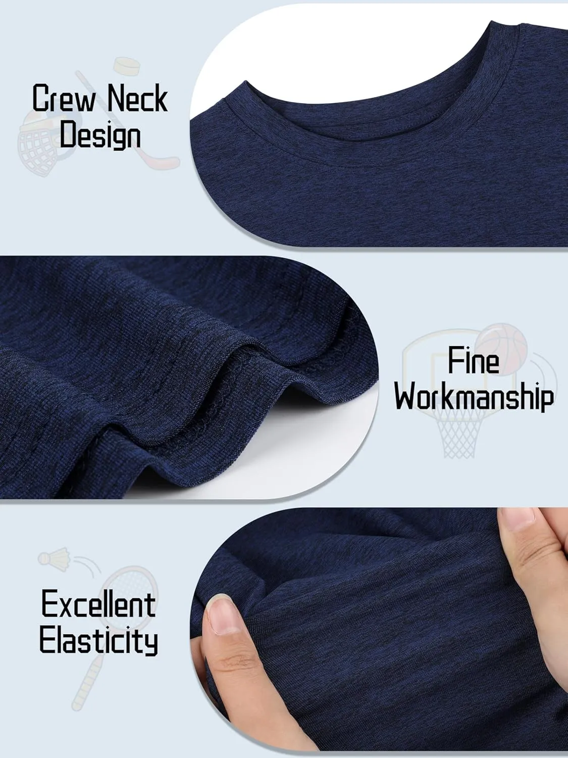 QWE 5 Pack Boys Shirts Youth Dry Fit Shirts Athletic Short Sleeve T-Shirt Boys' Activewear Tops for Youth Teens 5-18 Years