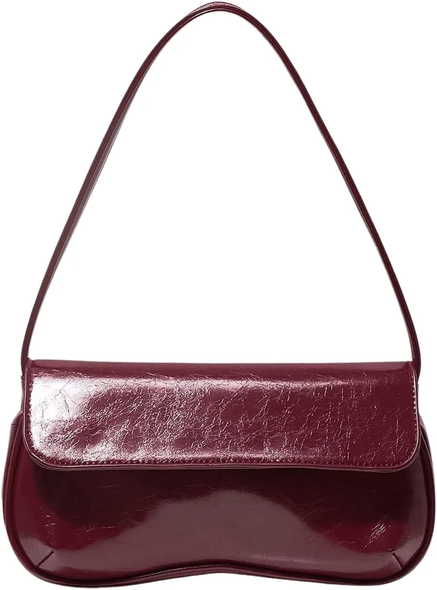 QWINEE Women's Y2K Flap Shoulder Bag PU Leather Handbag Top Handle Square Underarm Bag Hobo Vintage Clutch Purse