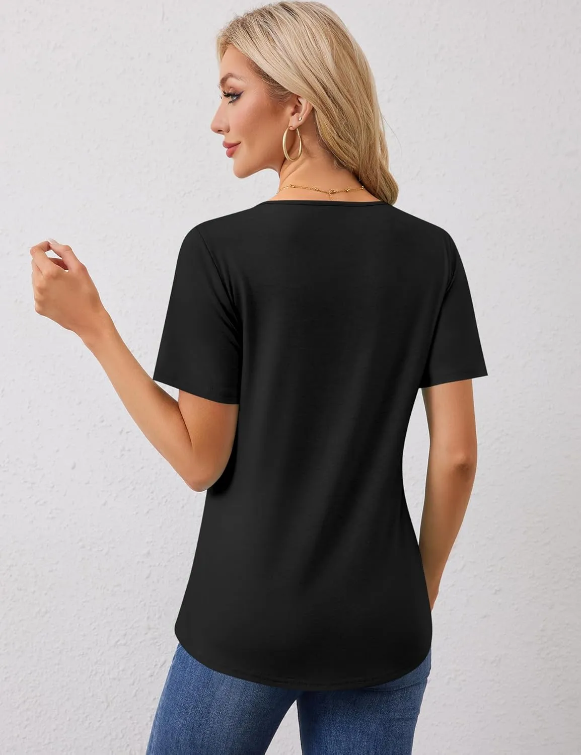 Rapbin Womens Short Sleeve Tunic Tops Dressy V Neck T Shirts Loose Fit Summer Pleated Blouses 2025