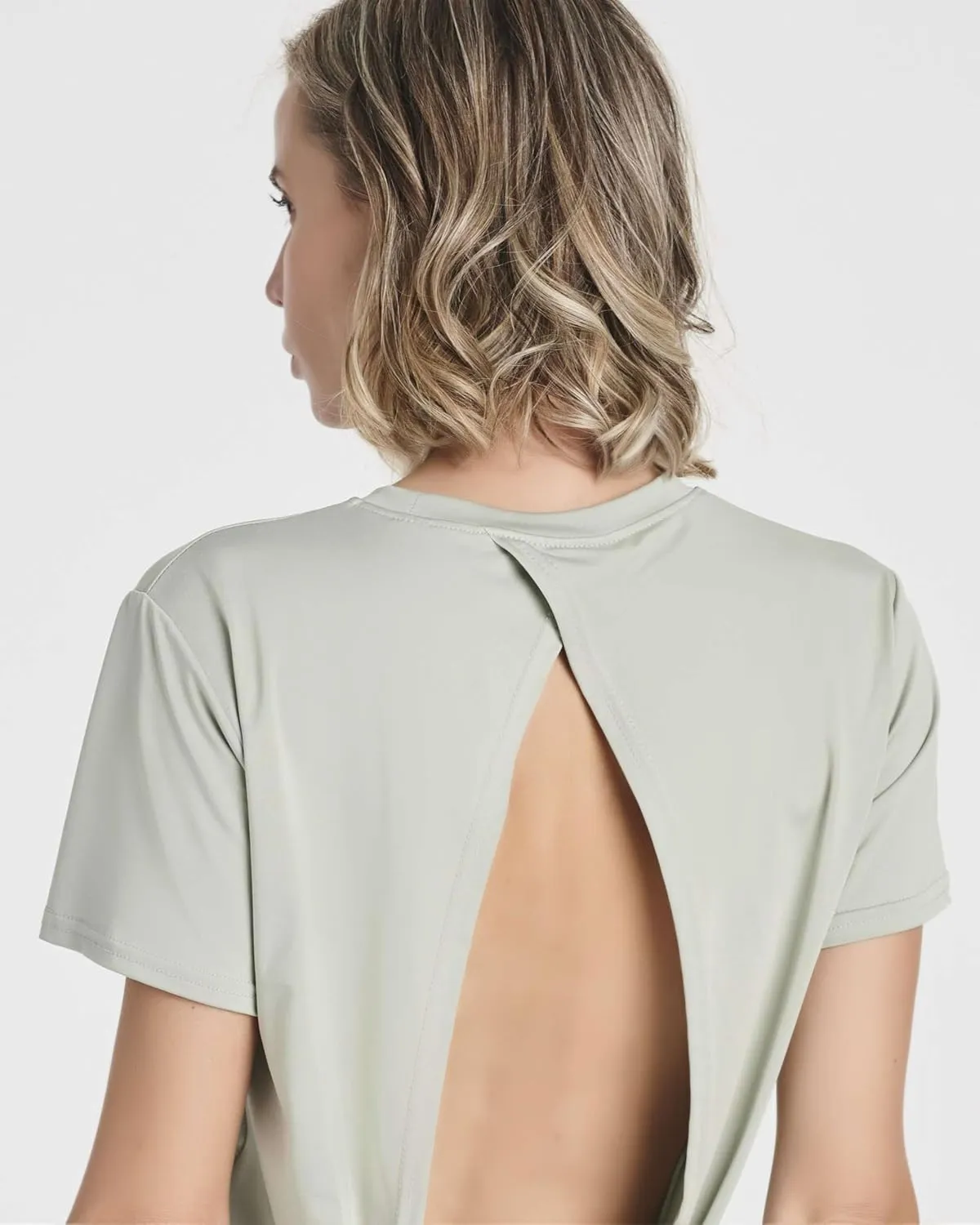 Real Essentials 5 Pack: Women's Short Sleeve Open Back Tie Back Dry-Fit T-Shirt Yoga Gym Workout Top