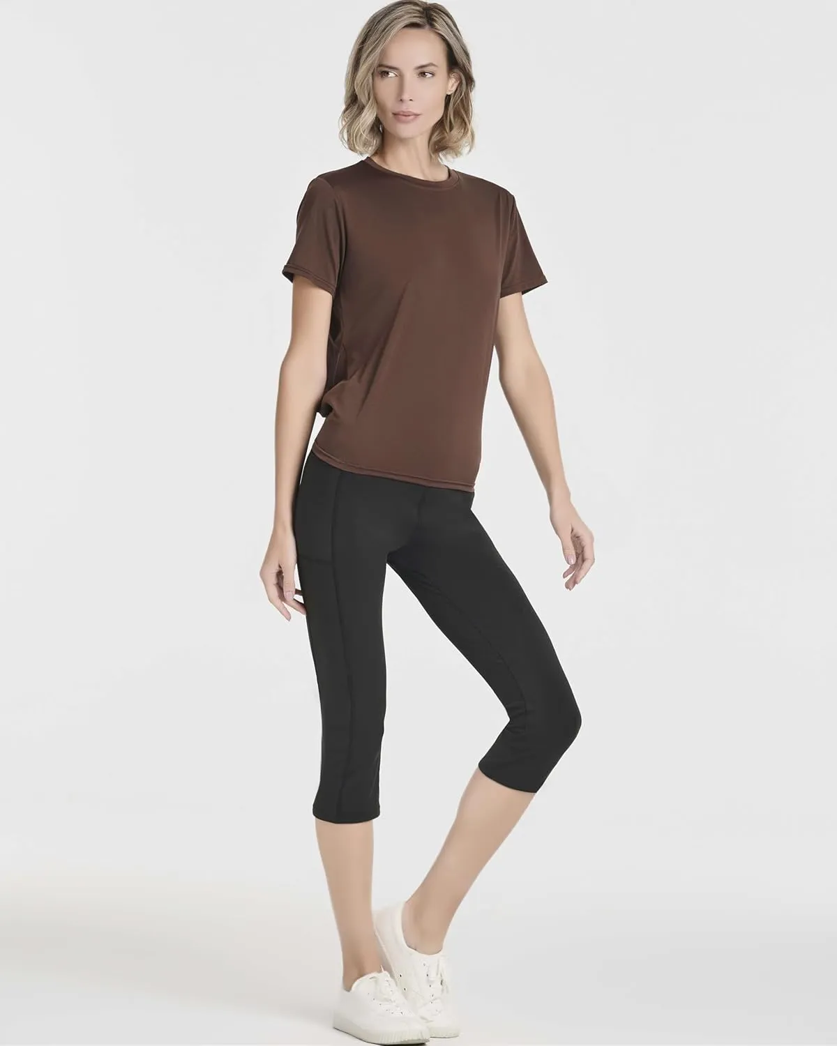 Real Essentials 5 Pack: Women's Short Sleeve Open Back Tie Back Dry-Fit T-Shirt Yoga Gym Workout Top