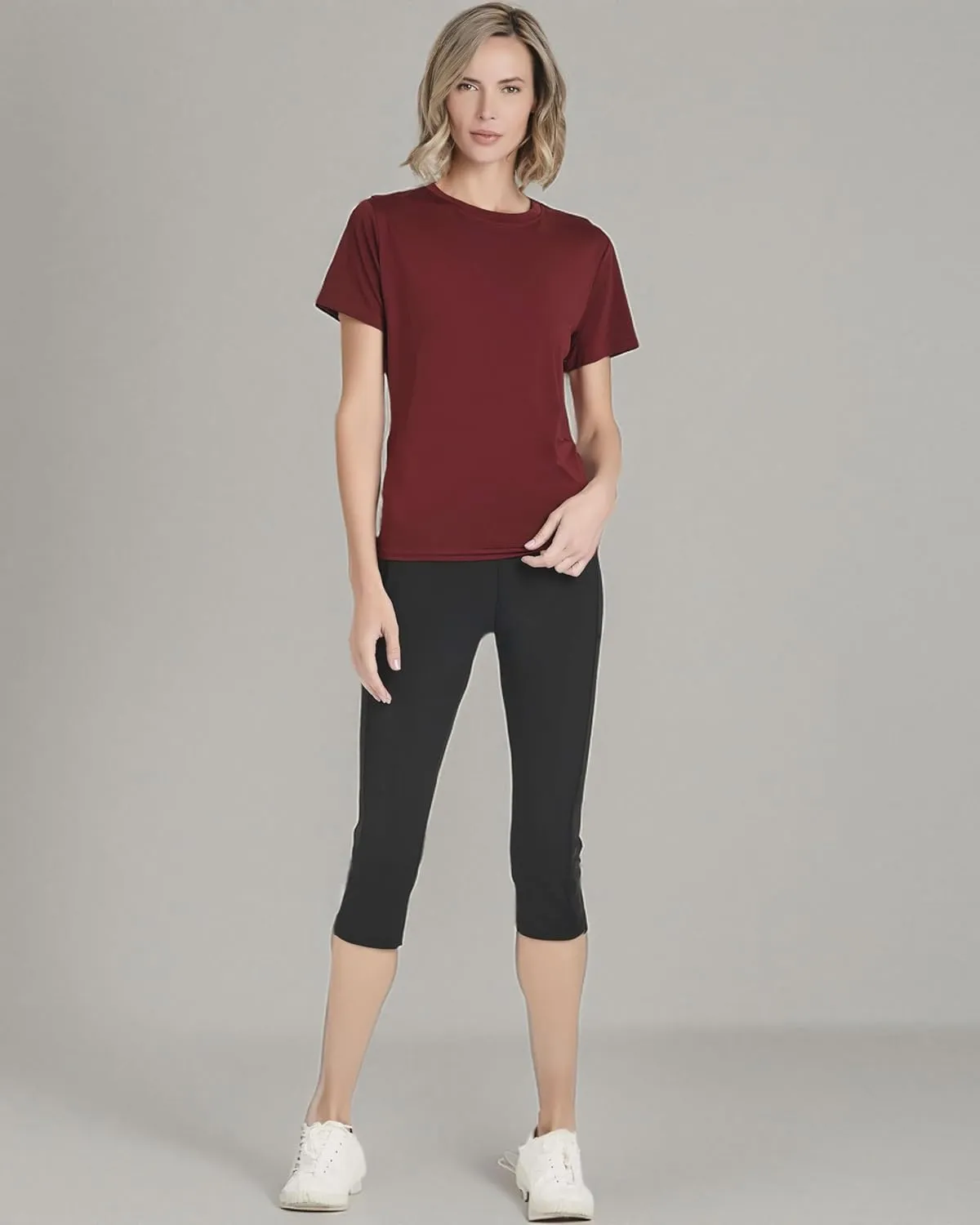 Real Essentials 5 Pack: Women's Short Sleeve Open Back Tie Back Dry-Fit T-Shirt Yoga Gym Workout Top