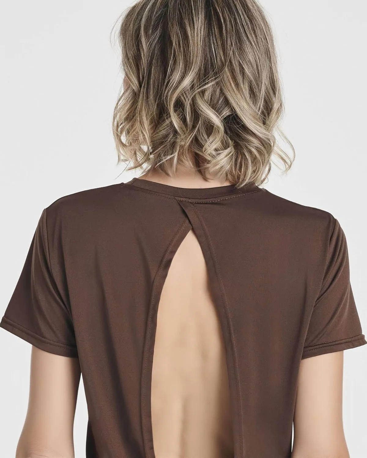 Real Essentials 5 Pack: Women's Short Sleeve Open Back Tie Back Dry-Fit T-Shirt Yoga Gym Workout Top