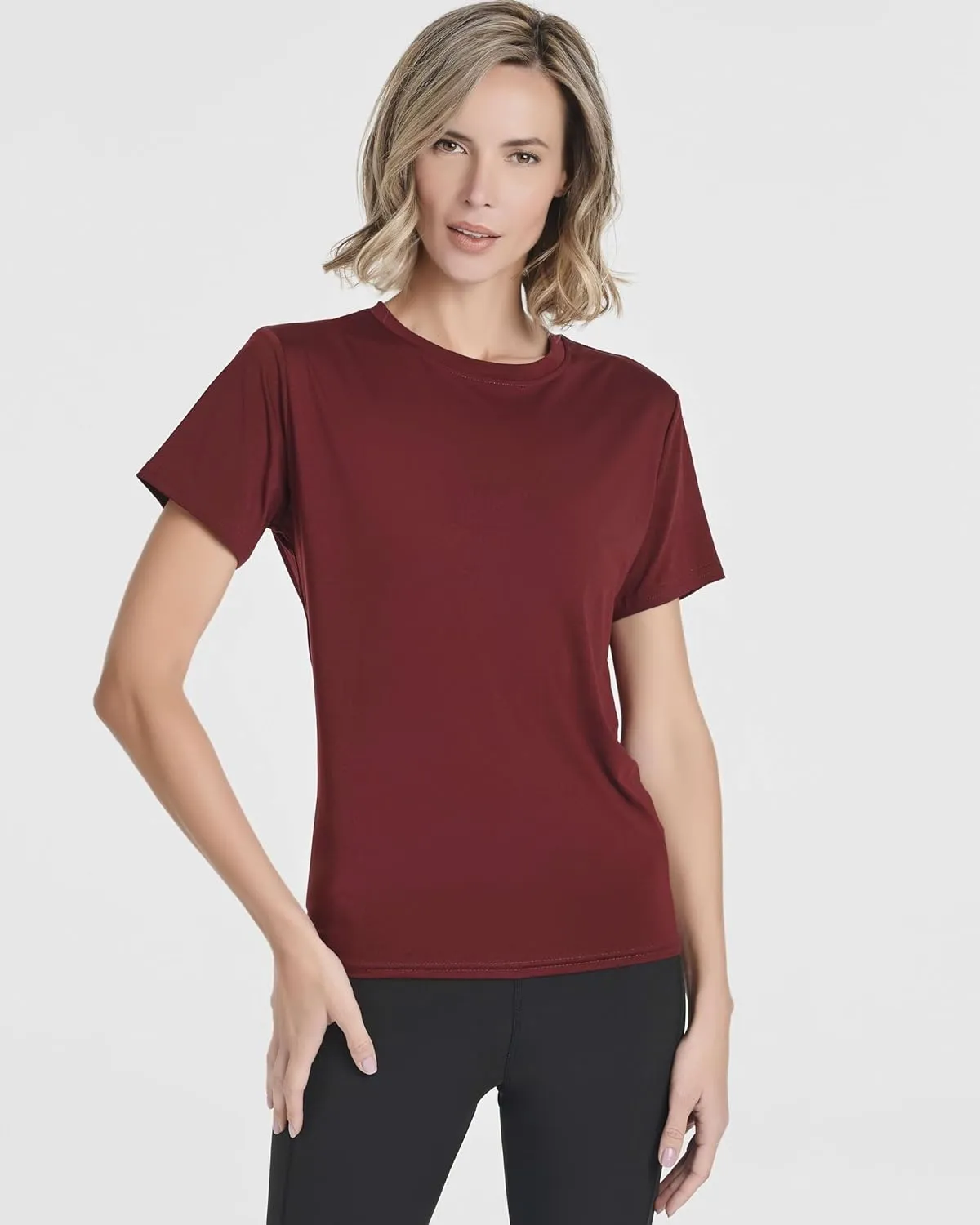 Real Essentials 5 Pack: Women's Short Sleeve Open Back Tie Back Dry-Fit T-Shirt Yoga Gym Workout Top