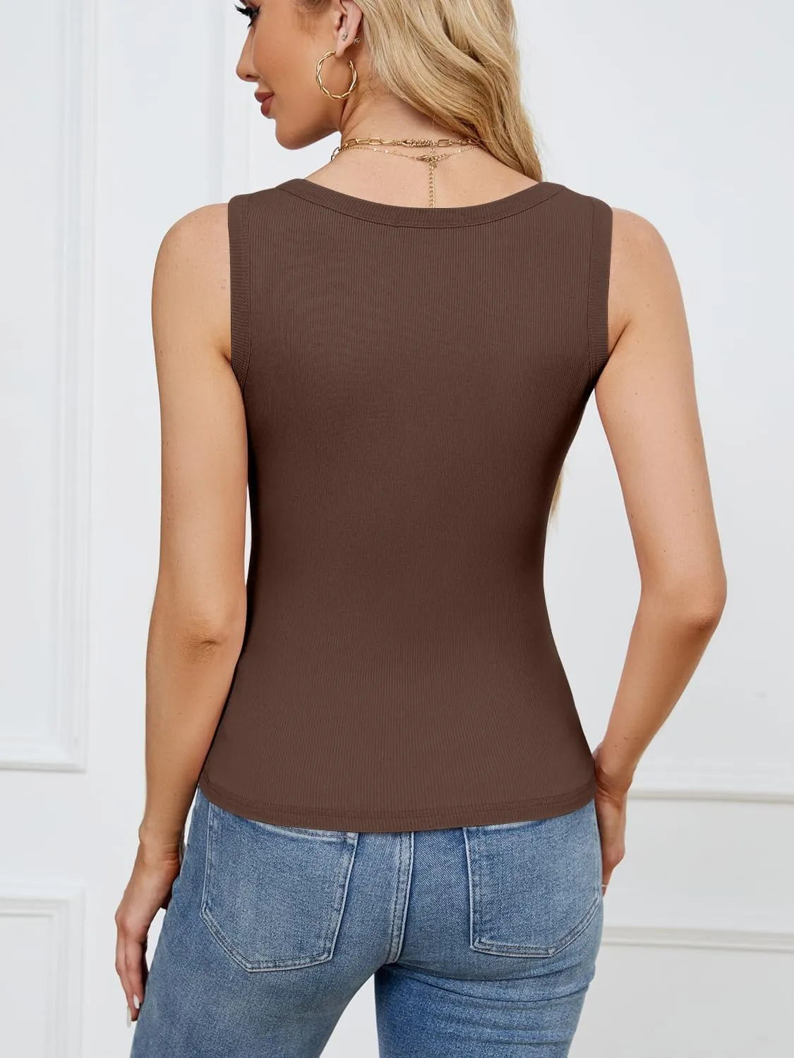Ribbed Tank Tops for Women, Sleeveless Womens Summer Tops Scoop Neck Casual Fitted Basic Cami Tee Shirts Trendy
