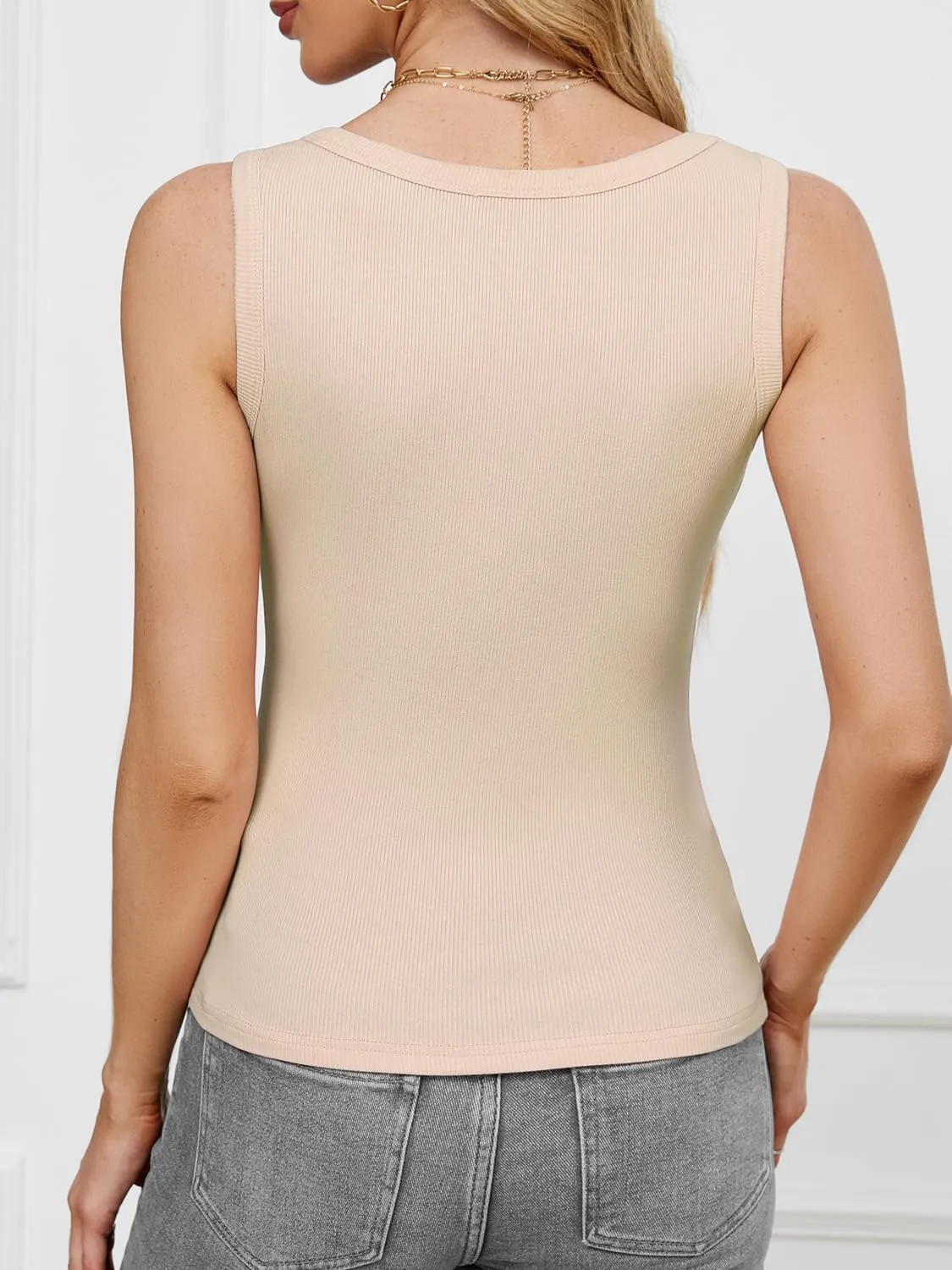 Ribbed Tank Tops for Women, Sleeveless Womens Summer Tops Scoop Neck Casual Fitted Basic Cami Tee Shirts Trendy