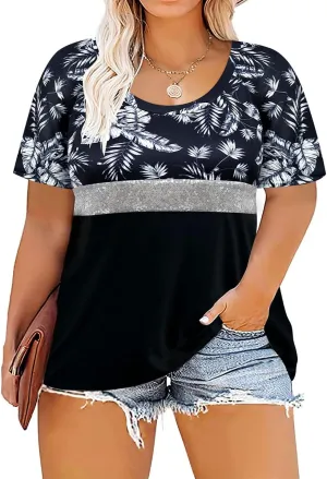 RITERA Women Plus Size Tops Casual Shirts Short Sleeve Tees Loose Basic Tunic XL-5XL