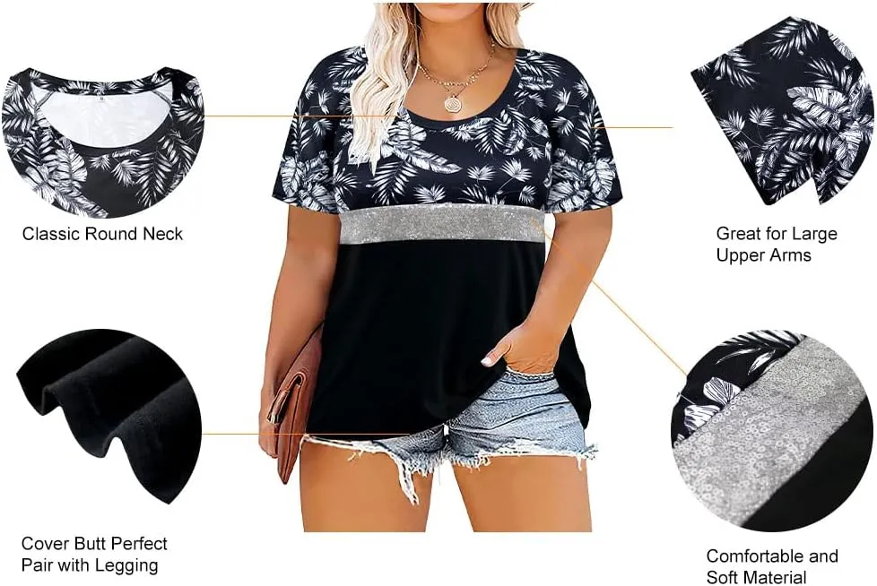 RITERA Women Plus Size Tops Casual Shirts Short Sleeve Tees Loose Basic Tunic XL-5XL