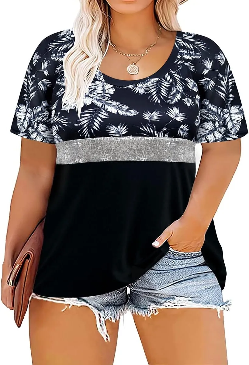 RITERA Women Plus Size Tops Casual Shirts Short Sleeve Tees Loose Basic Tunic XL-5XL