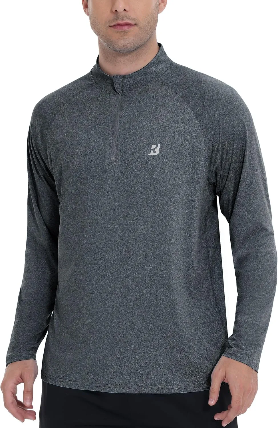 Roadbox Quarter Zip Pullover Men Sun Shirts, Running Workout Long Sleeve UV Shirt, UPF 50  Quick Dry Athletic Rash Guard
