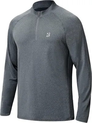 Roadbox Quarter Zip Pullover Men Sun Shirts, Running Workout Long Sleeve UV Shirt, UPF 50  Quick Dry Athletic Rash Guard