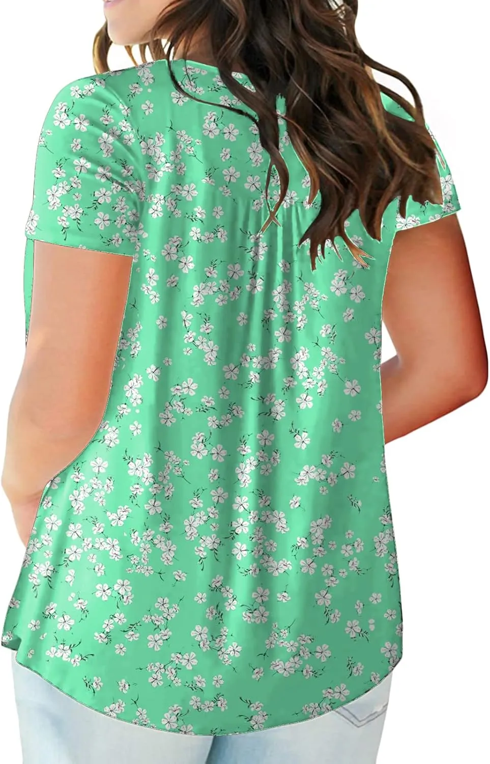 ROSRISS Womens-Plus-Size-Tops-Summer Buttons Up Henley Shirts V Neck Blouses Flowy Pleated Tunics Tee
