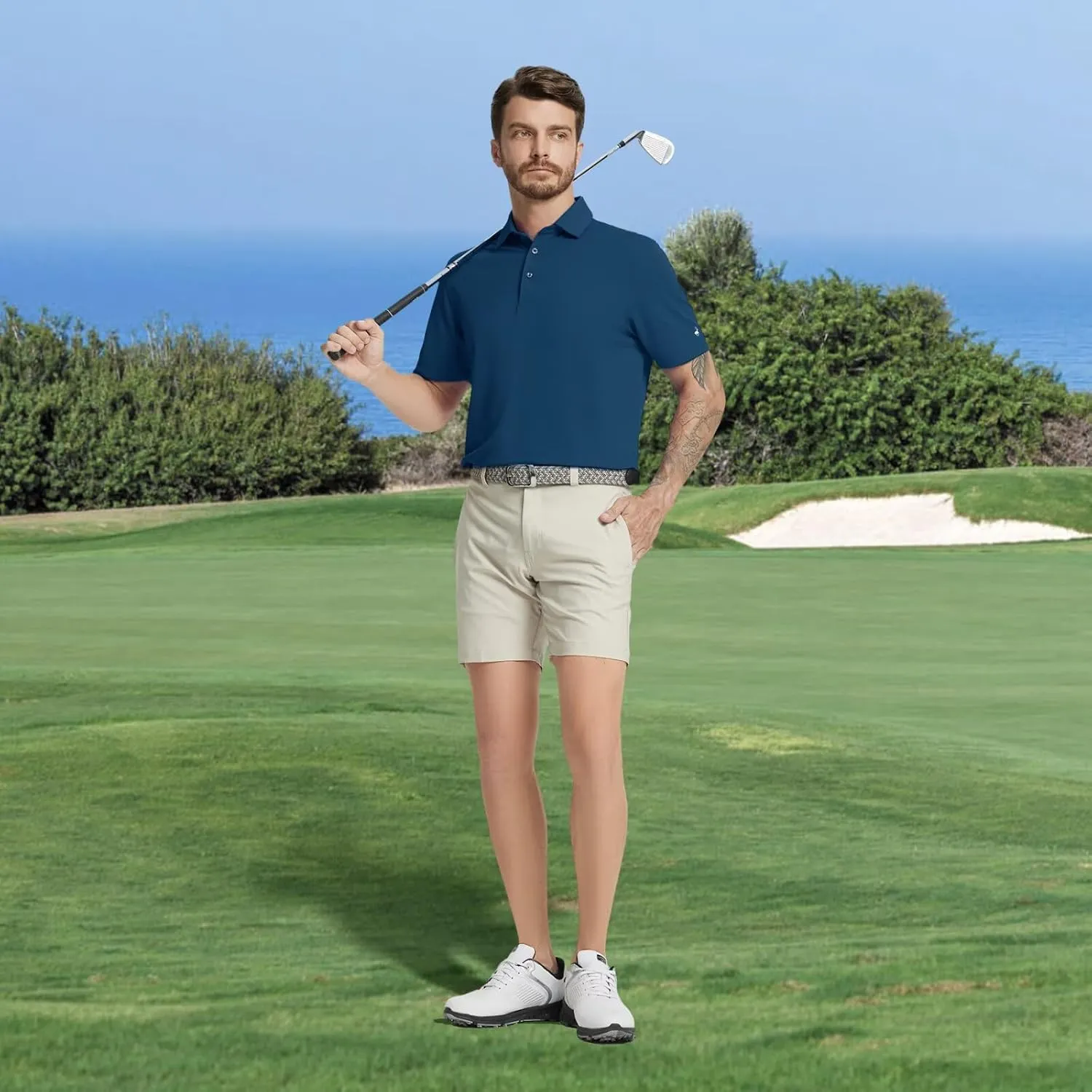 Rouen Golf Shirts for Men Dry Fit Performance Short Sleeve Moisture Wicking Plain Pique Casual Sports Mens Polo Shirts