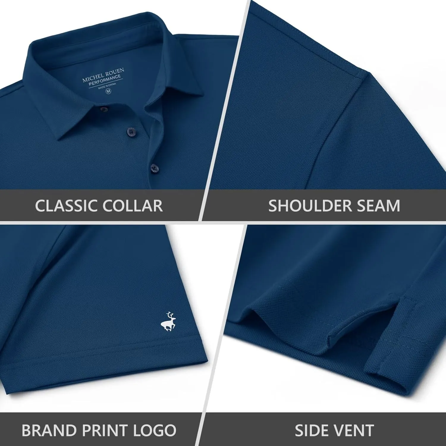 Rouen Golf Shirts for Men Dry Fit Performance Short Sleeve Moisture Wicking Plain Pique Casual Sports Mens Polo Shirts