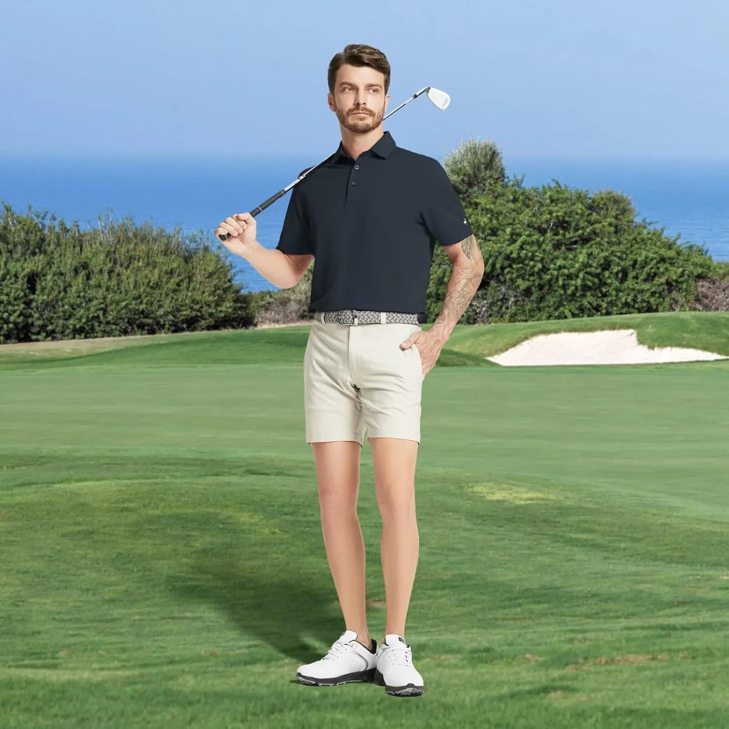 Rouen Golf Shirts for Men Dry Fit Performance Short Sleeve Moisture Wicking Plain Pique Casual Sports Mens Polo Shirts