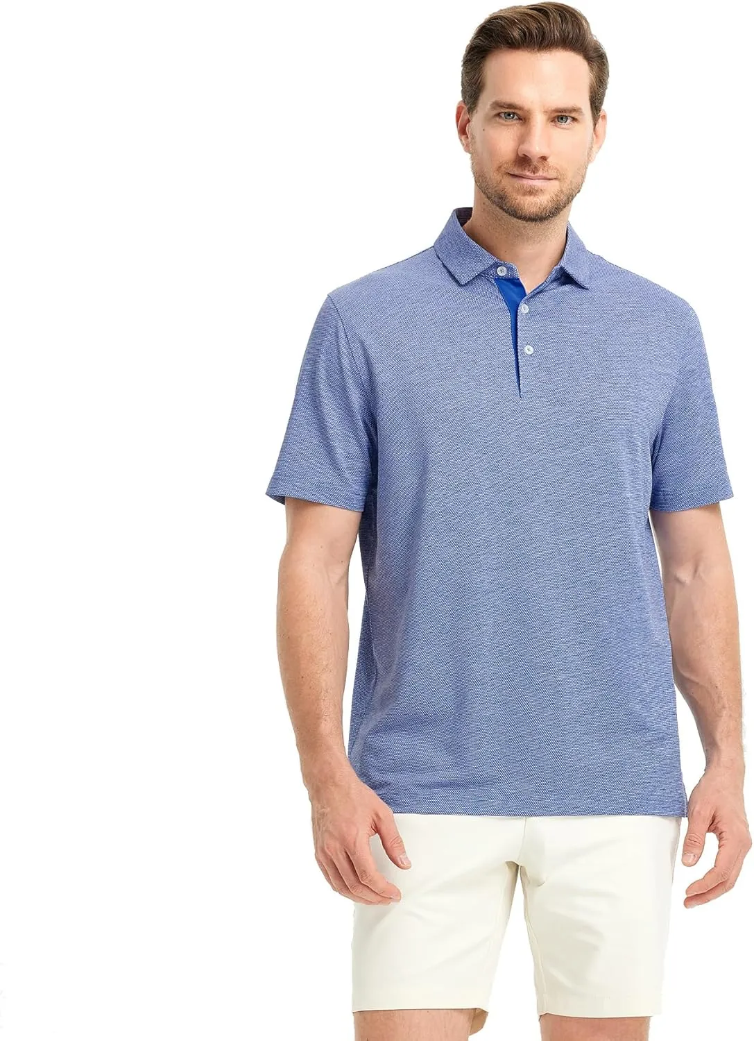 Rouen Mens Golf Shirts Short Sleeve Quick Dry Breathable Active Heather Jacquard Regular Fit Casual Polo Shirts for Men