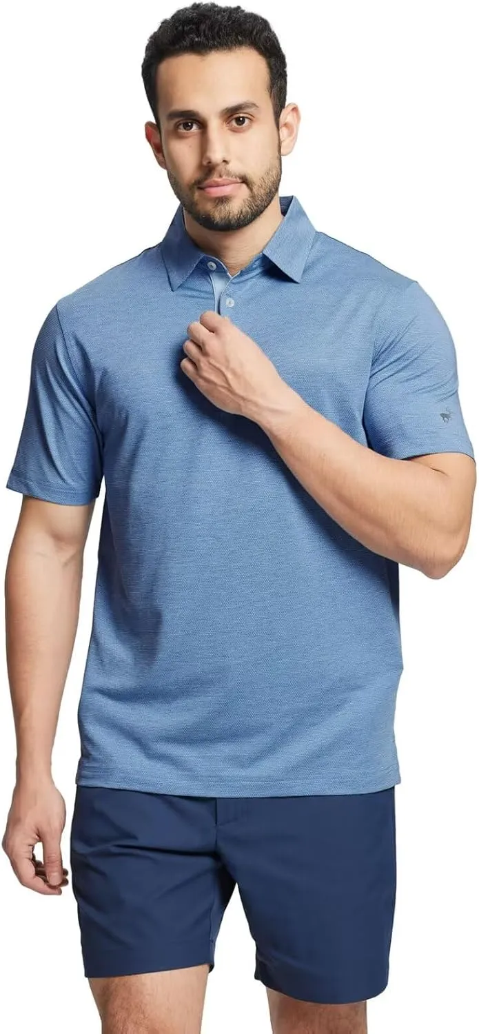 Rouen Mens Golf Shirts Short Sleeve Quick Dry Breathable Active Heather Jacquard Regular Fit Casual Polo Shirts for Men