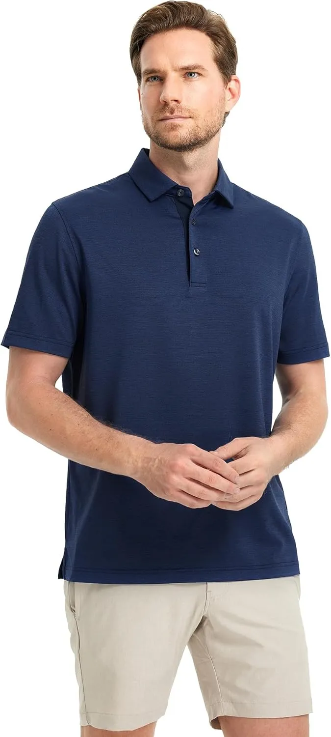 Rouen Mens Golf Shirts Short Sleeve Quick Dry Breathable Active Heather Jacquard Regular Fit Casual Polo Shirts for Men