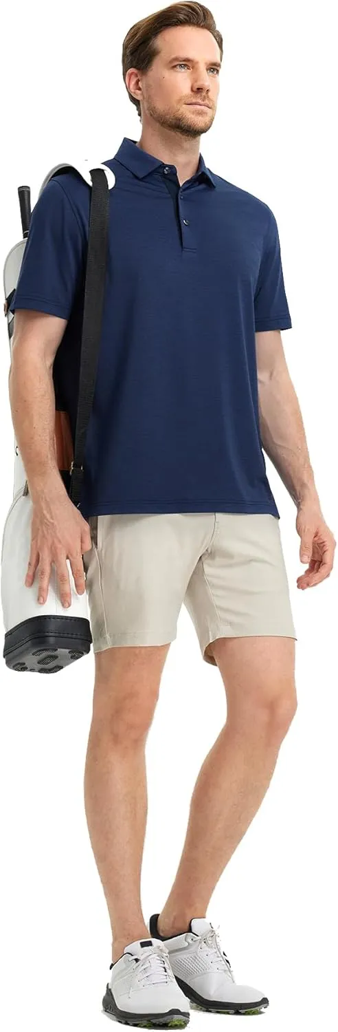 Rouen Mens Golf Shirts Short Sleeve Quick Dry Breathable Active Heather Jacquard Regular Fit Casual Polo Shirts for Men
