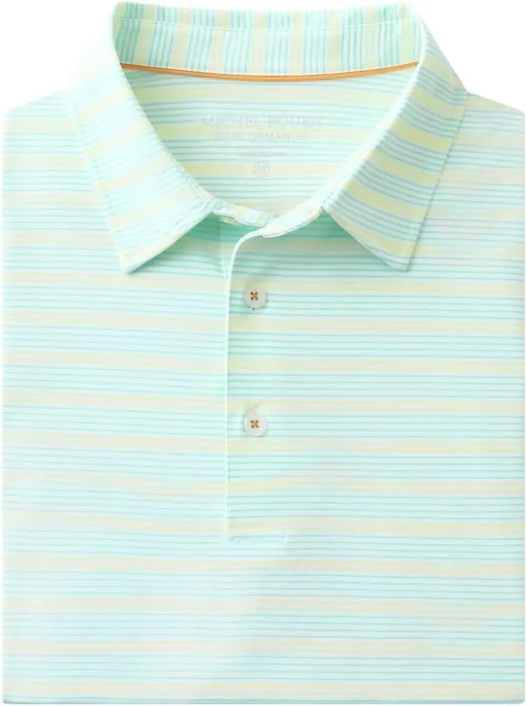 Rouen Men's Polo Shirts Short Sleeve Dry Fit Performance Wicking Moisture Causal Striped Collared Golf Shirts for Men