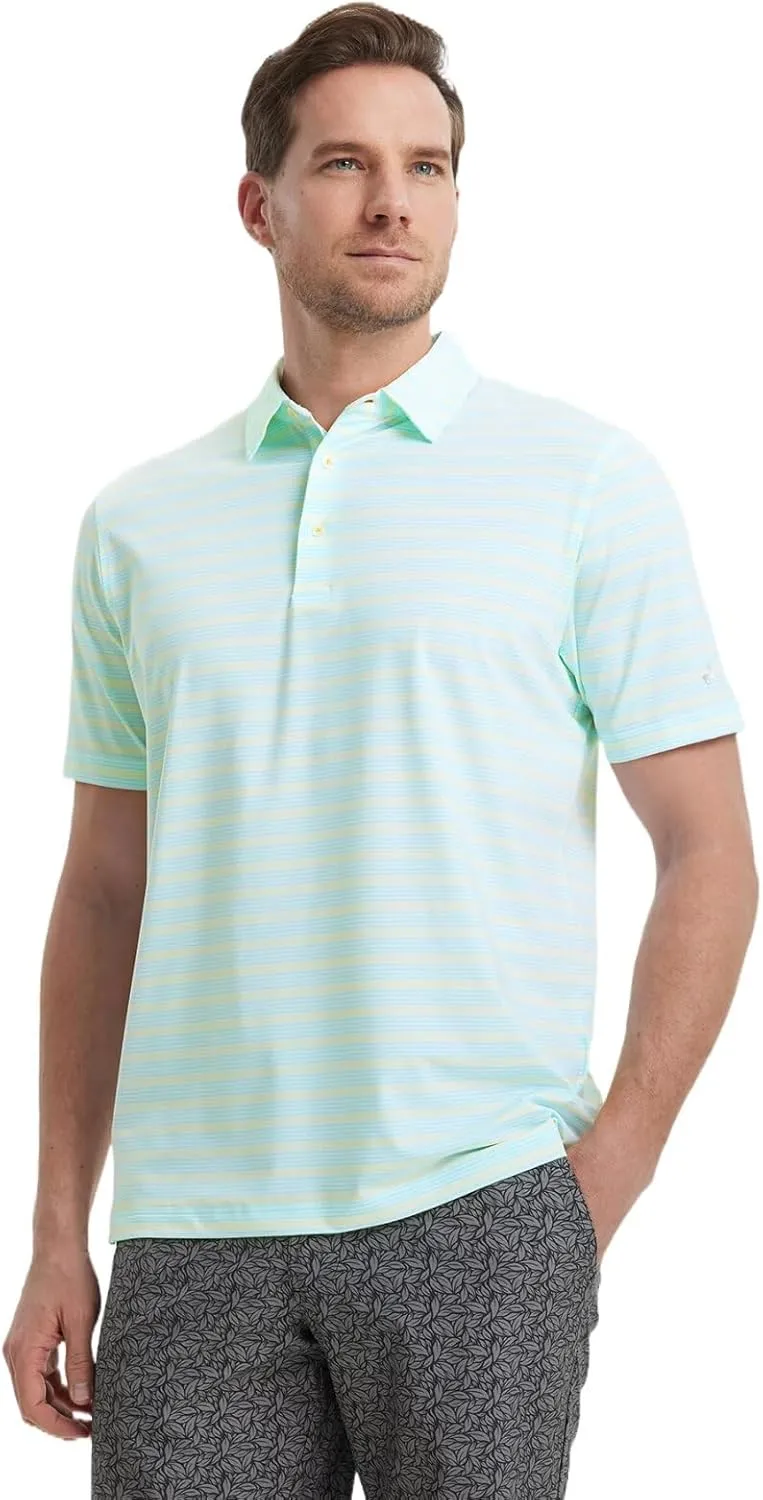Rouen Men's Polo Shirts Short Sleeve Dry Fit Performance Wicking Moisture Causal Striped Collared Golf Shirts for Men