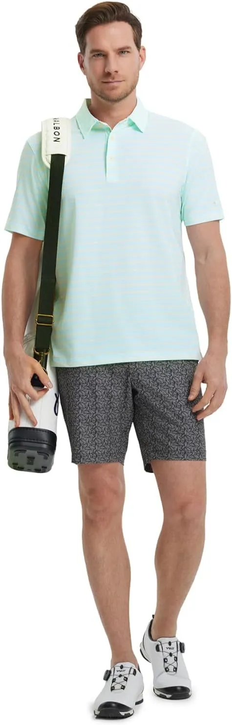 Rouen Men's Polo Shirts Short Sleeve Dry Fit Performance Wicking Moisture Causal Striped Collared Golf Shirts for Men