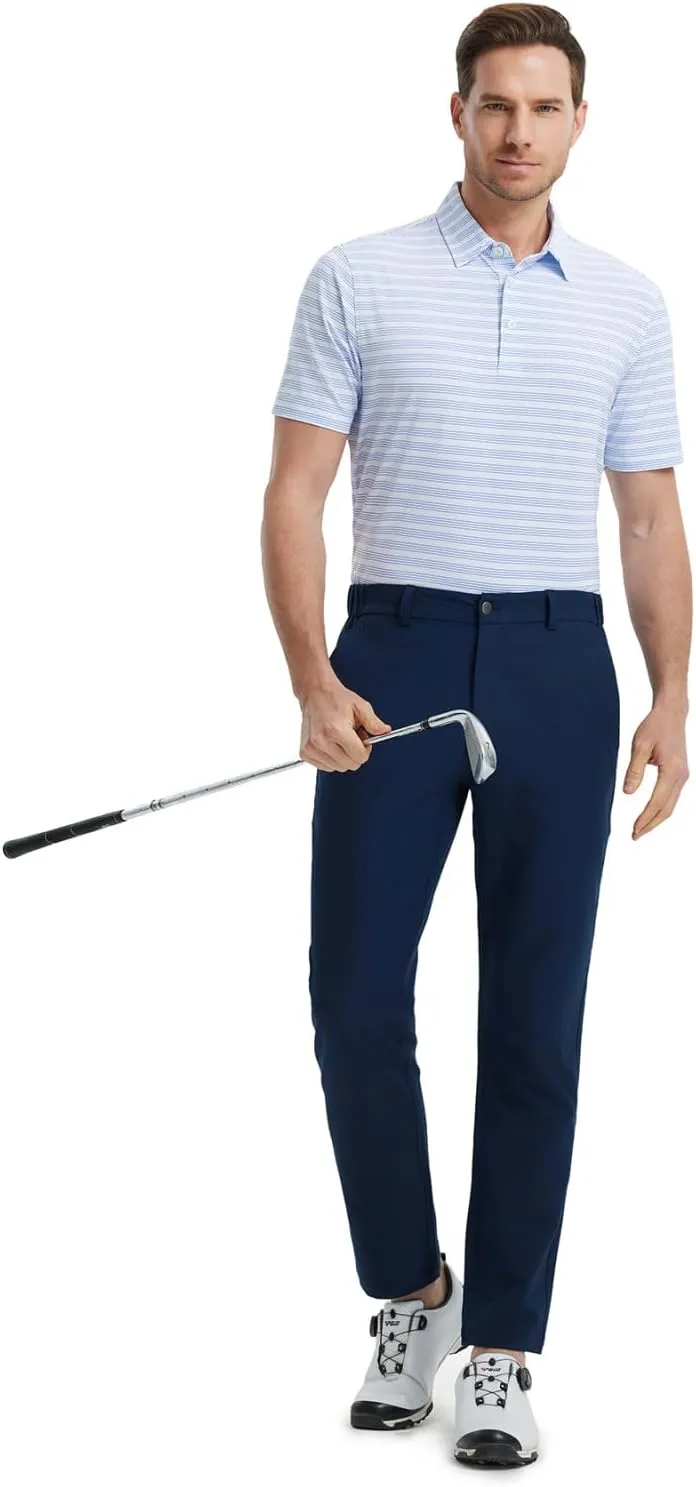 Rouen Men's Polo Shirts Short Sleeve Dry Fit Performance Wicking Moisture Causal Striped Collared Golf Shirts for Men