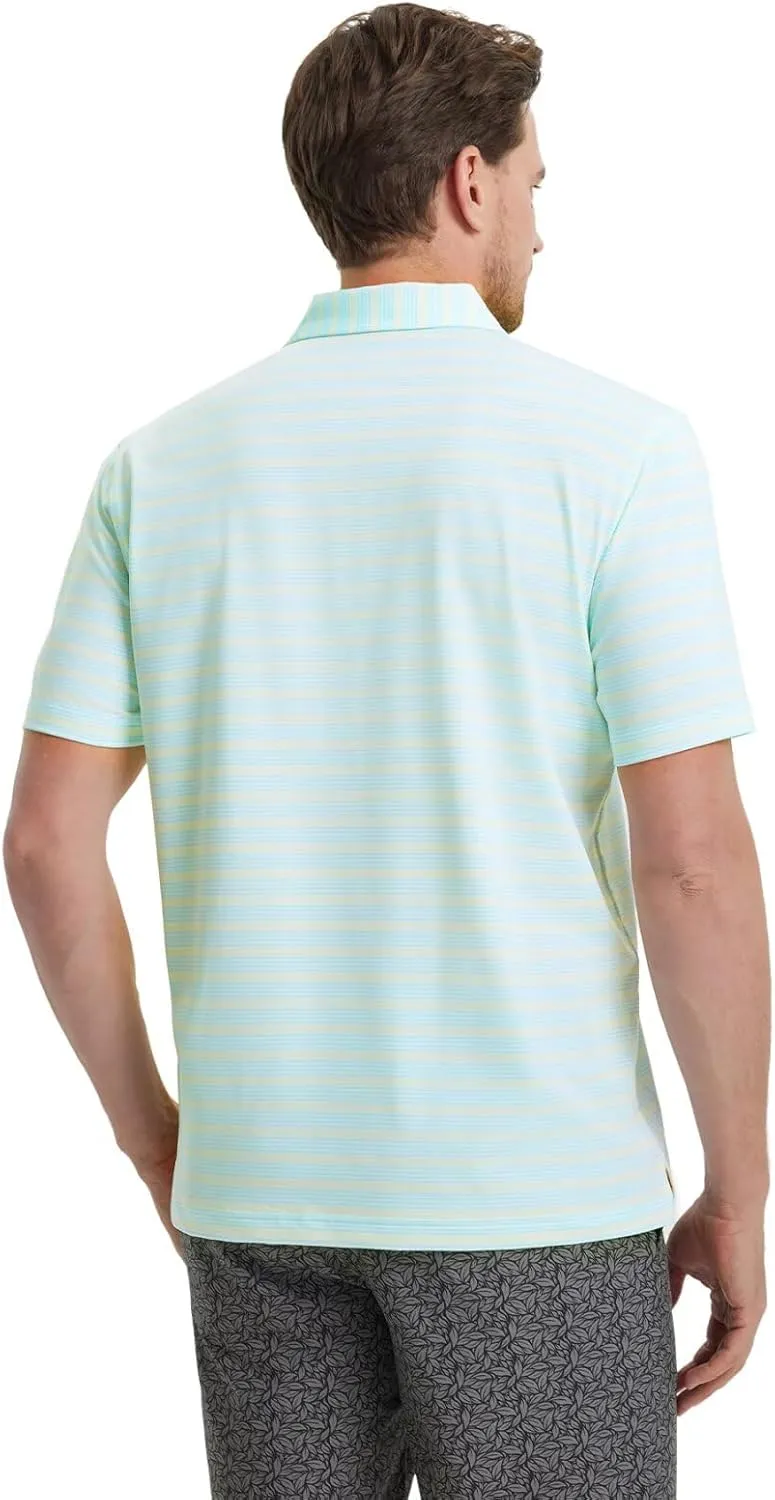 Rouen Men's Polo Shirts Short Sleeve Dry Fit Performance Wicking Moisture Causal Striped Collared Golf Shirts for Men