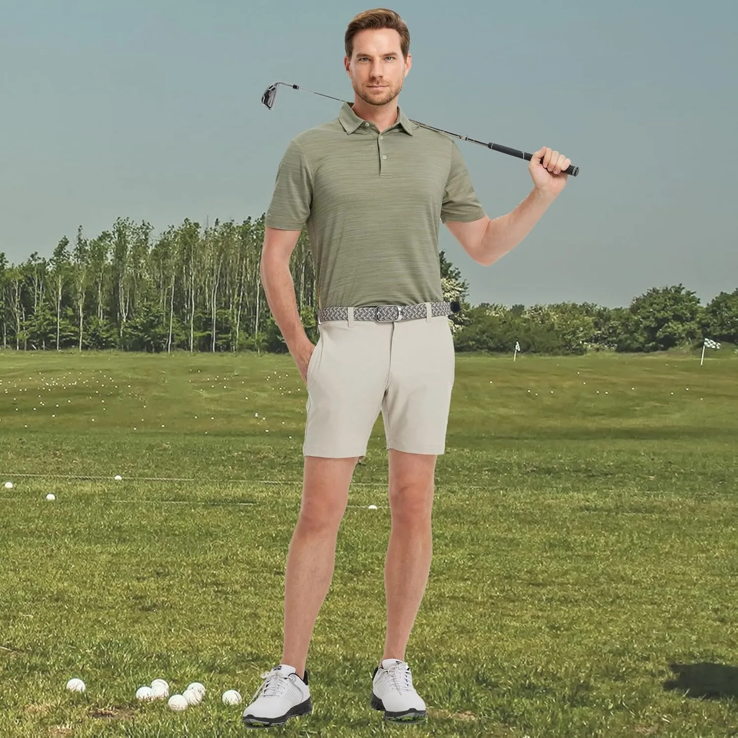 Rouen Polo Shirts for Men Dry Fit Performance Moisture Wicking Casual Jacquard Heather Collared Mens Golf Shirts Short Sleeve