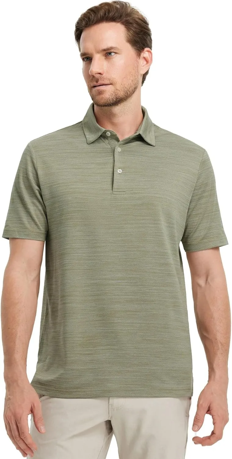 Rouen Polo Shirts for Men Dry Fit Performance Moisture Wicking Casual Jacquard Heather Collared Mens Golf Shirts Short Sleeve
