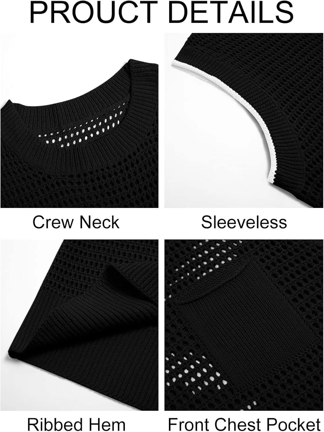 Runcati Mens Crochet Tank Tops See Through Knitted Sleeveless T-Shirts Muscle Summer Beach Hippie Shirts with Pocket