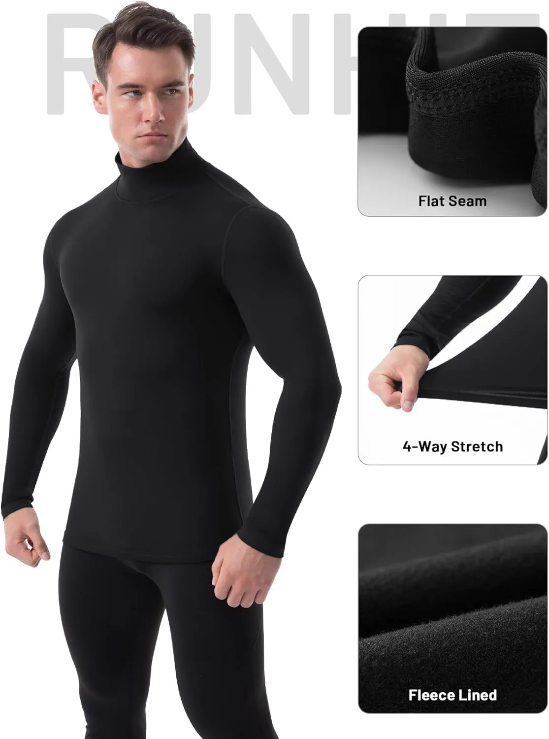 Runhit Men's Thermal Compression Shirts Mock Turtleneck Long Sleeve Undershirt Fleece Lined Athletic Workout Base Layers