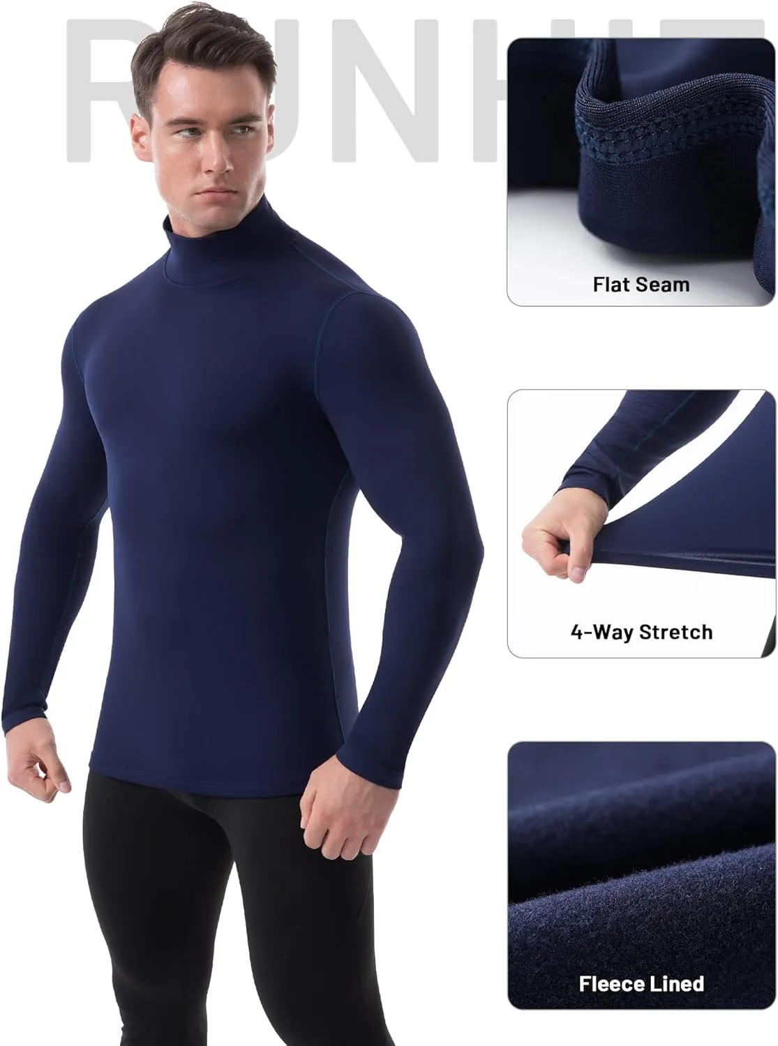Runhit Men's Thermal Compression Shirts Mock Turtleneck Long Sleeve Undershirt Fleece Lined Athletic Workout Base Layers