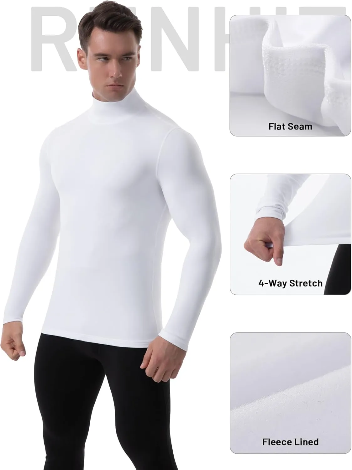 Runhit Men's Thermal Compression Shirts Mock Turtleneck Long Sleeve Undershirt Fleece Lined Athletic Workout Base Layers